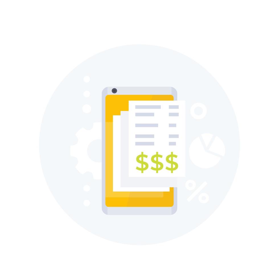 app di fatturazione, icona di vettore di pagamenti mobili con smartphone