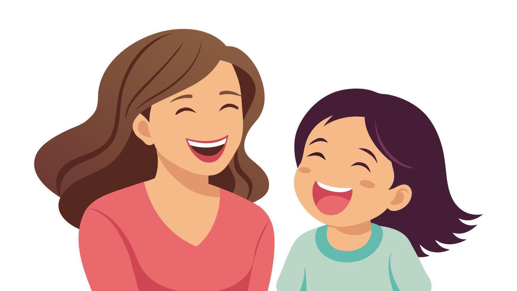 contento madre e sua figlia ridendo allegramente piatto illustrazione su bianca sfondo vettore