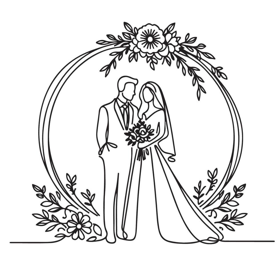 sposa e sposo minimalista linea arte illustrazione vettore