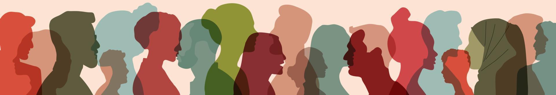 donne e gruppo profilo silhouette maschile provenienti da varie culture. vettore. vettore