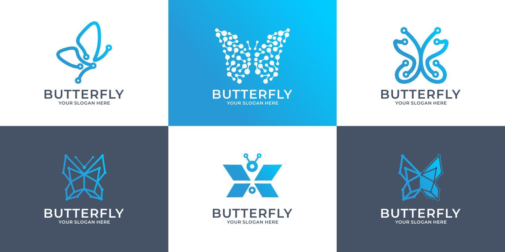set di design del logo con tecnologia a farfalla vettore