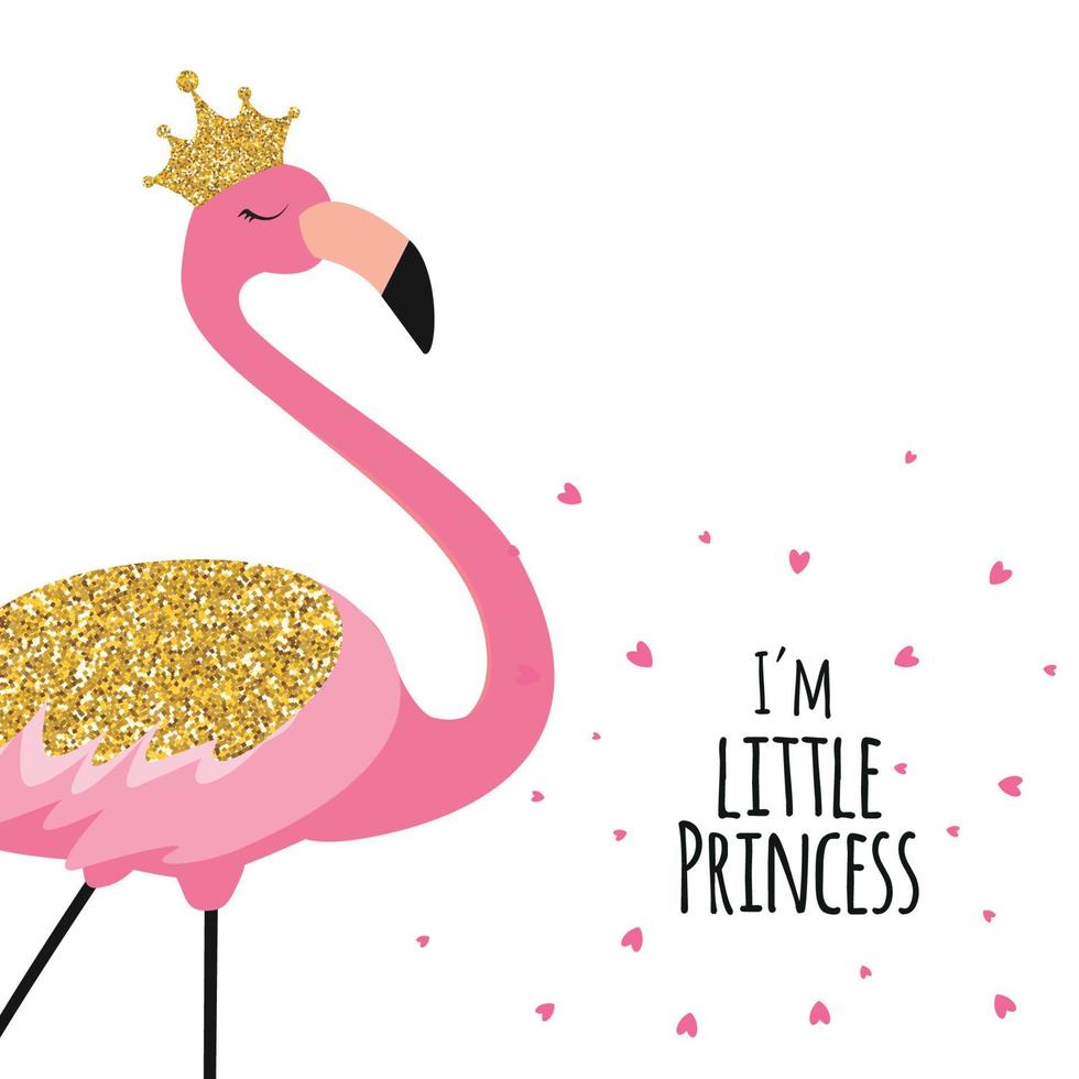 bella piccola principessa fenicottero rosa in corona d'oro. illustrazione vettoriale