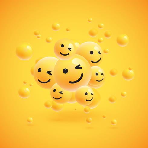 Gruppo di emoticon giallo dettagliato alto, illustrazione di vettore