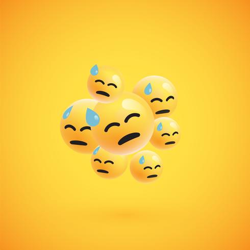 Gruppo di emoticon giallo dettagliato alto, illustrazione di vettore