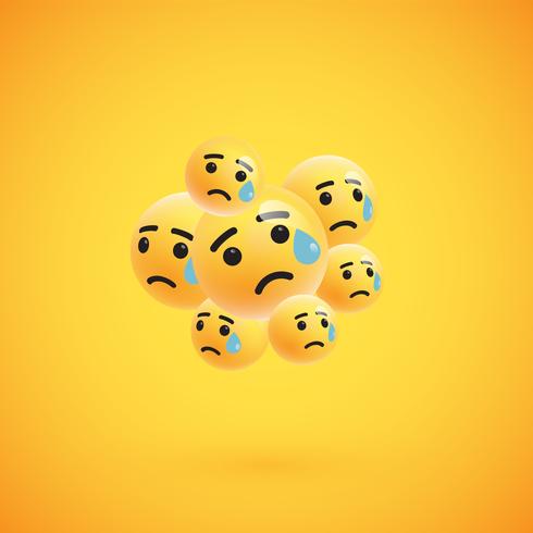 Gruppo di emoticon giallo dettagliato alto, illustrazione di vettore