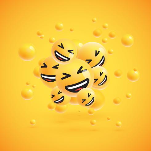 Gruppo di emoticon giallo dettagliato alto, illustrazione di vettore