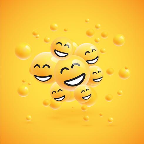 Gruppo di emoticon giallo dettagliato alto, illustrazione di vettore