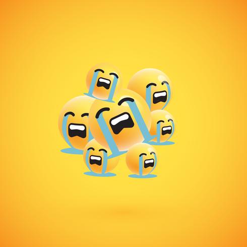 Gruppo di emoticon giallo dettagliato alto, illustrazione di vettore