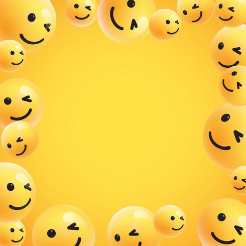 Gruppo di emoticon giallo dettagliato alto, illustrazione di vettore