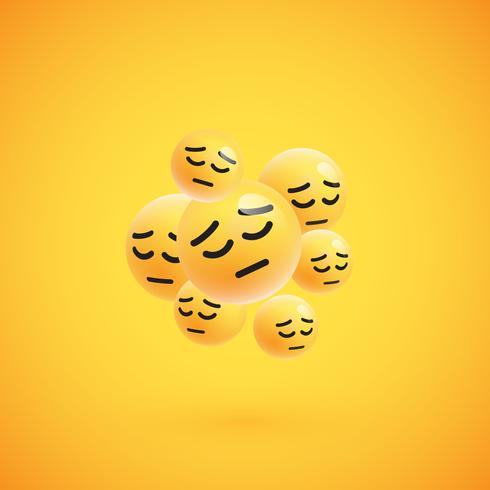 Gruppo di emoticon giallo dettagliato alto, illustrazione di vettore