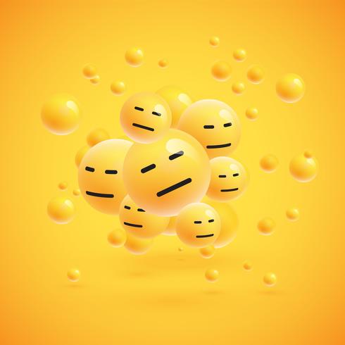 Gruppo di emoticon giallo dettagliato alto, illustrazione di vettore