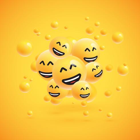 Gruppo di emoticon giallo dettagliato alto, illustrazione di vettore