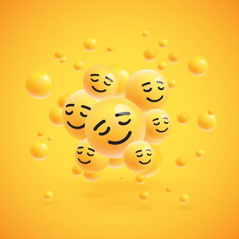 Gruppo di emoticon giallo dettagliato alto, illustrazione di vettore