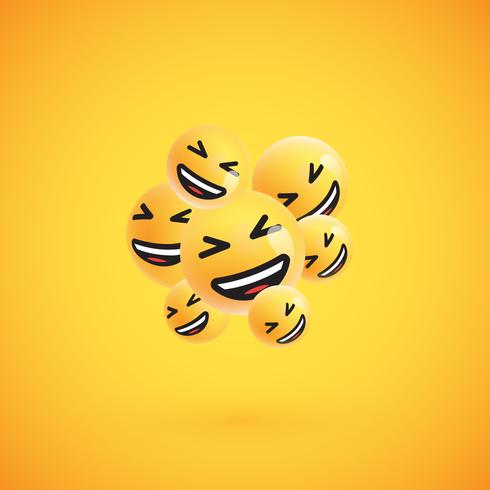 Gruppo di emoticon giallo dettagliato alto, illustrazione di vettore