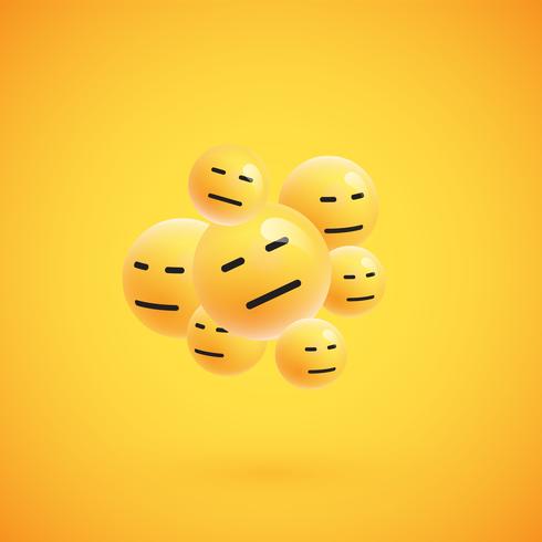 Gruppo di emoticon giallo dettagliato alto, illustrazione di vettore