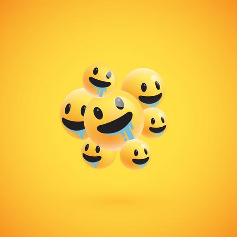 Gruppo di emoticon giallo dettagliato alto, illustrazione di vettore