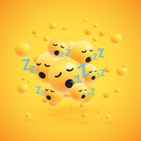 Gruppo di emoticon giallo dettagliato alto, illustrazione di vettore