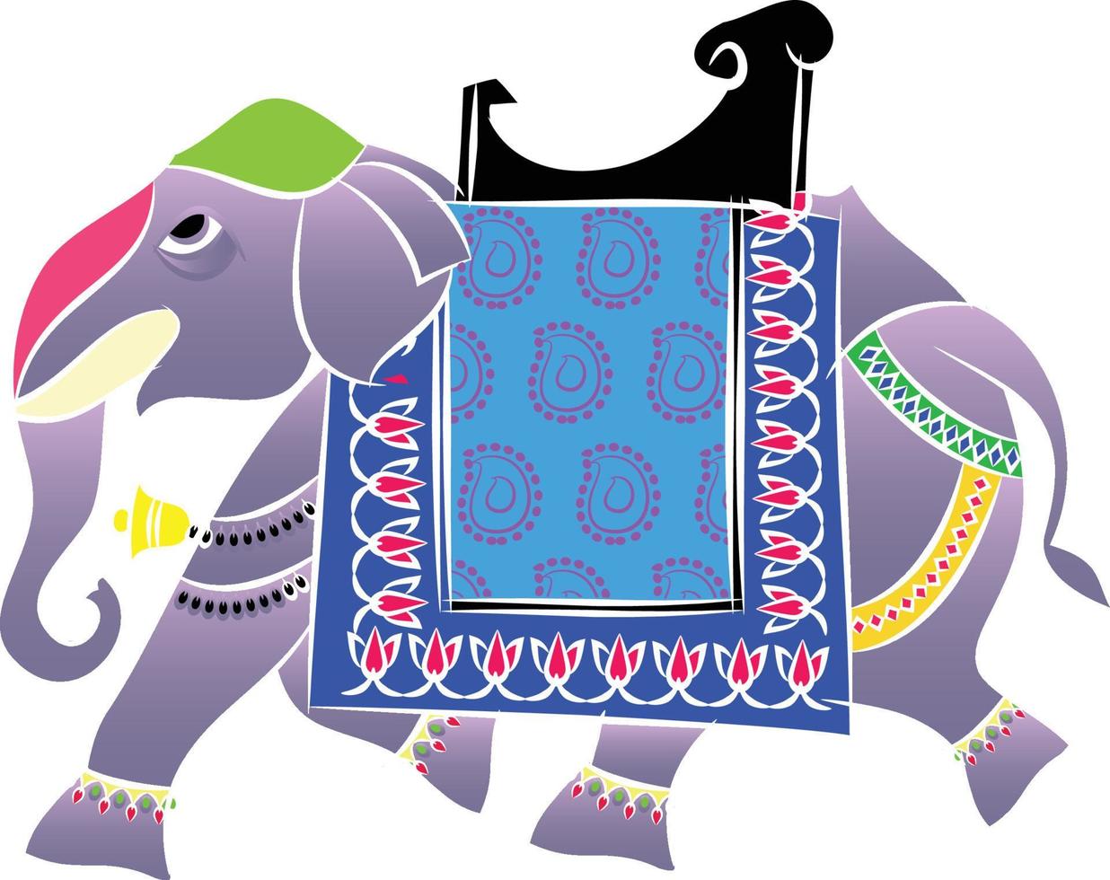 elefante reso in stile pichwai. arte popolare indiana. per un libro da colorare, stampe su tessuto, custodia per telefono, biglietto di auguri. logo, calendario vettore