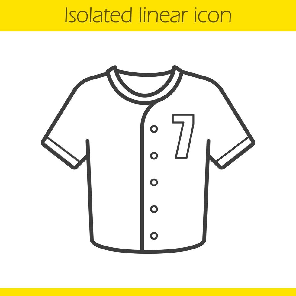 icona lineare di t-shirt da baseball. illustrazione di linea sottile. maglietta dell'uniforme del giocatore di softball. simbolo di contorno. disegno vettoriale isolato contorno
