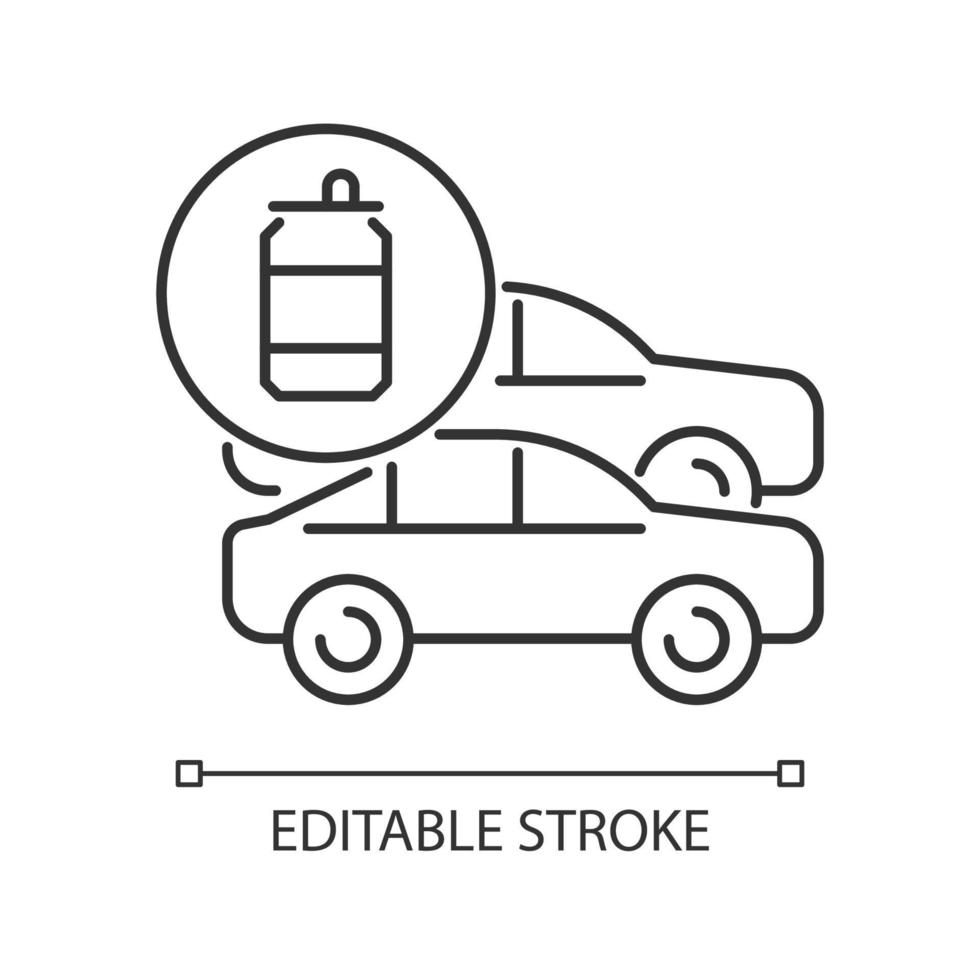 auto realizzate con icona lineare in acciaio riciclato. veicoli da lattine di alluminio. materiale rielaborato. illustrazione personalizzabile linea sottile. simbolo di contorno. disegno vettoriale isolato profilo. tratto modificabile