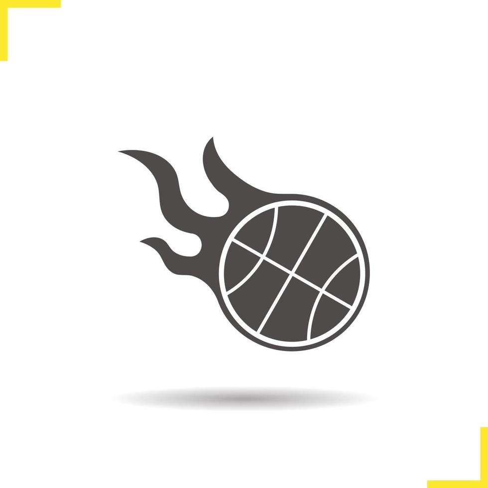 icona della palla da basket in fiamme. simbolo della siluetta dell'ombra di goccia. spazio negativo. illustrazione vettoriale isolato