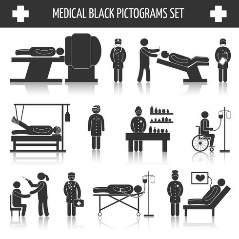 Set di pittogrammi neri medici vettore