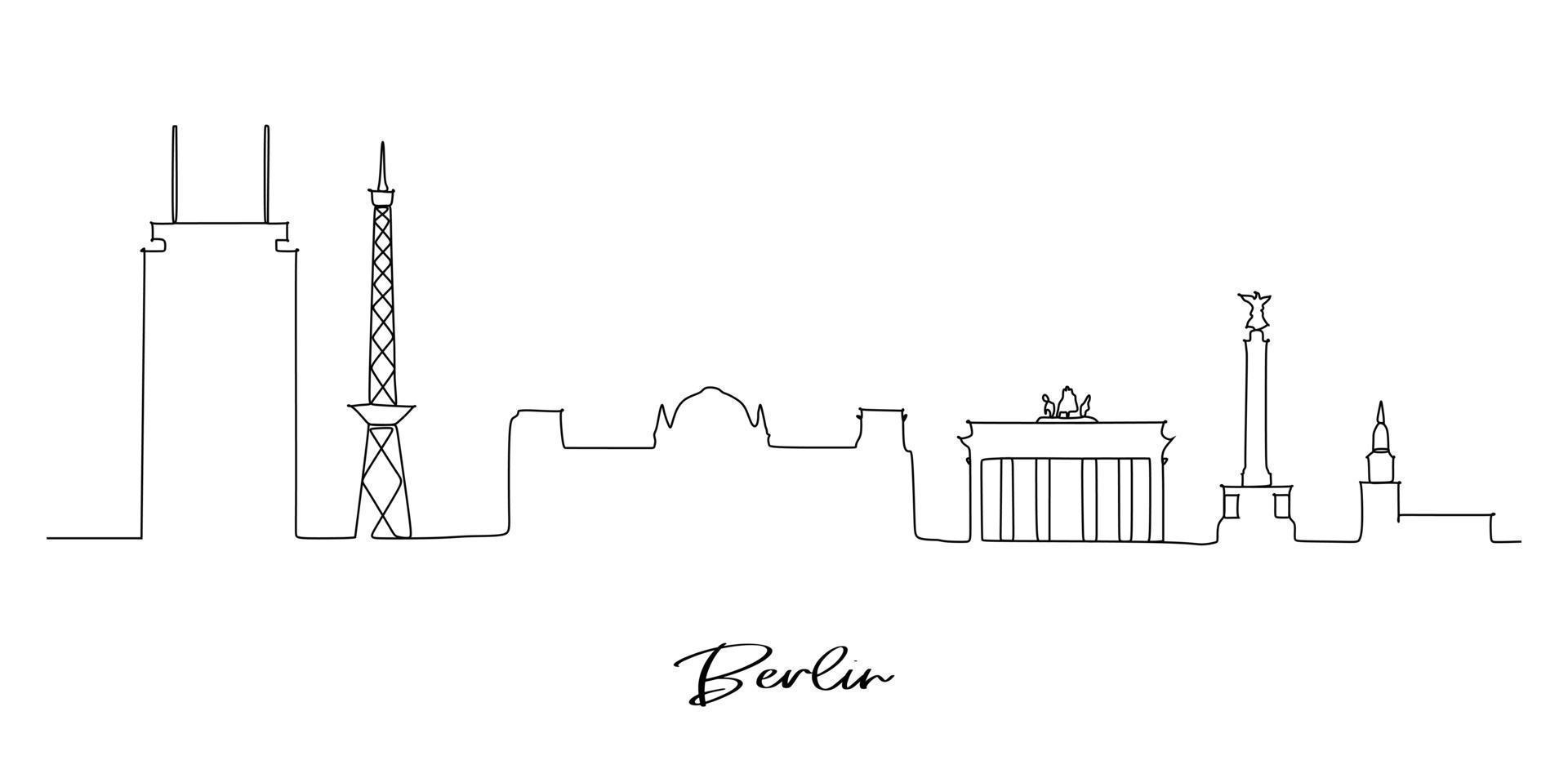 skyline della città di berlino germania - disegno a una linea continuo vettore