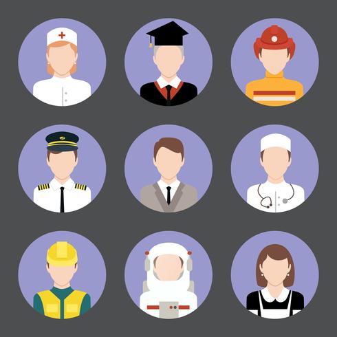 Set di icone piane di avatar di professioni vettore