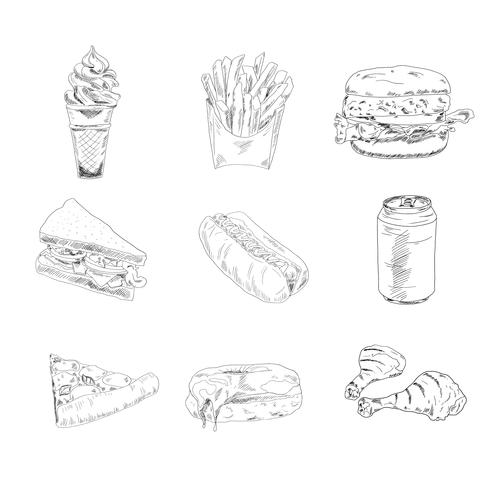 Set di icone di fast food vettore