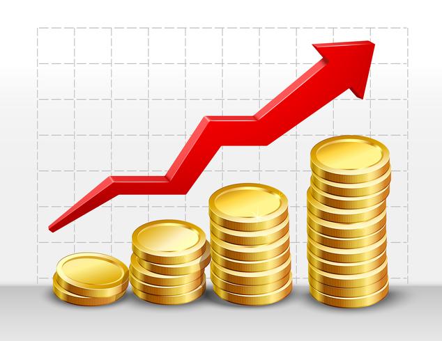 Monete con freccia di successo vettore