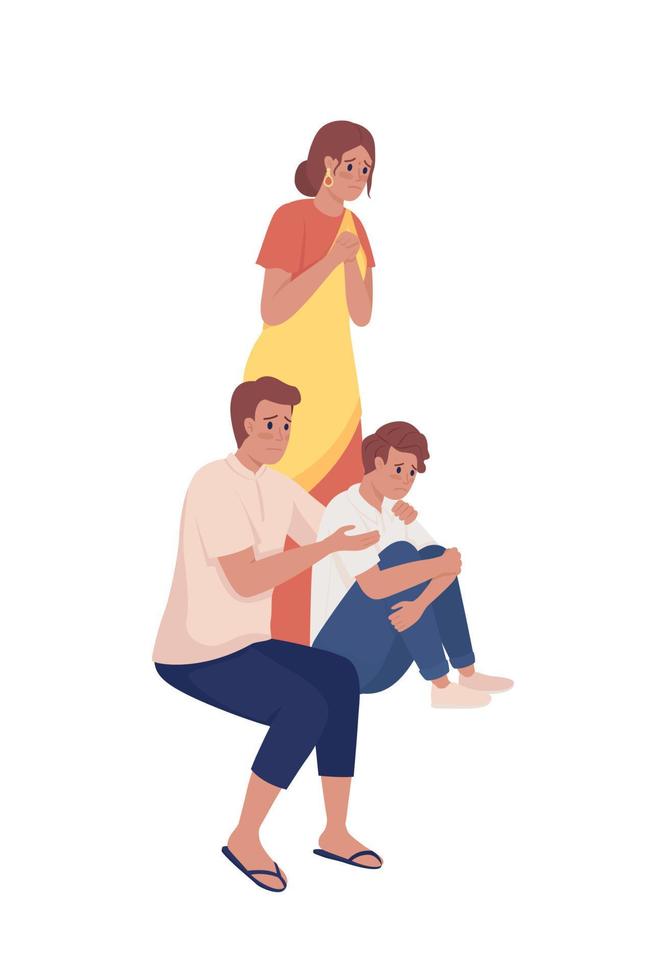 famiglia che soffre di stress caratteri vettoriali a colori semi piatti. persone a corpo intero su bianco. in attesa di risultati isolati illustrazione moderna in stile cartone animato per la progettazione grafica e l'animazione