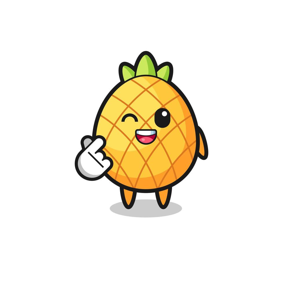 personaggio di ananas che fa il cuore coreano del dito vettore