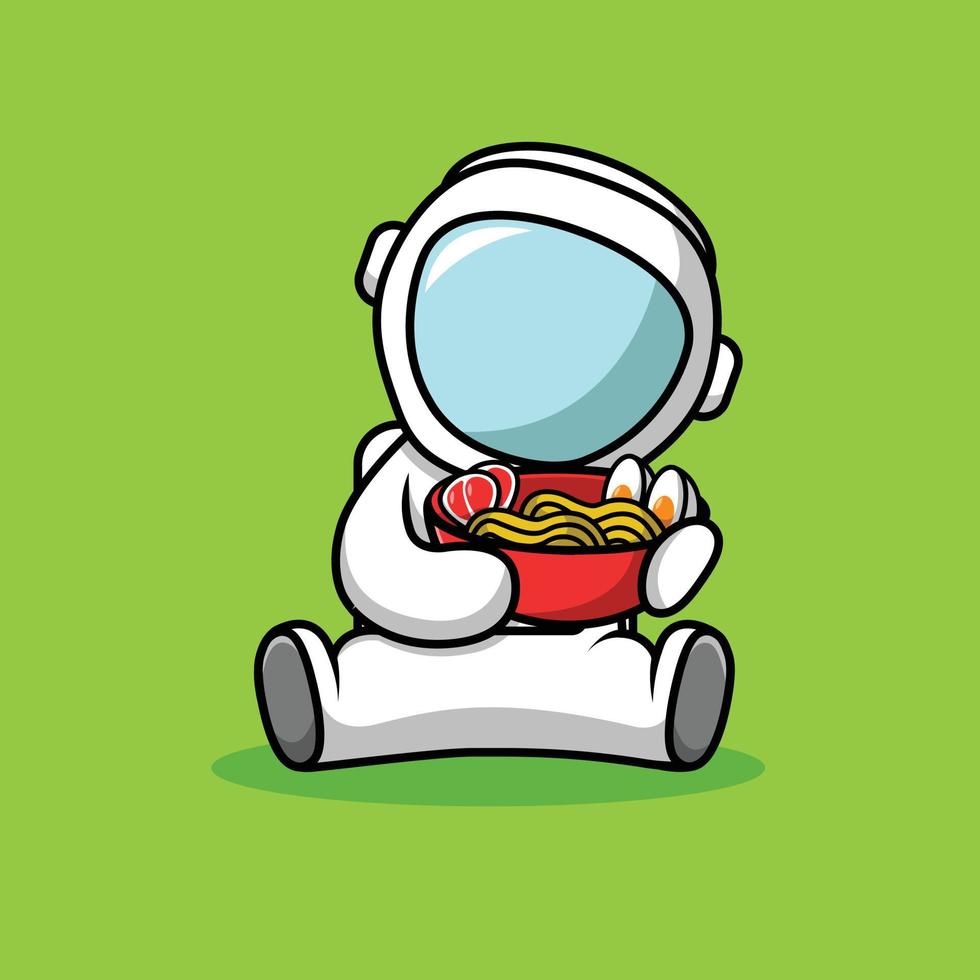 simpatico astronauta che tiene ramen vettore