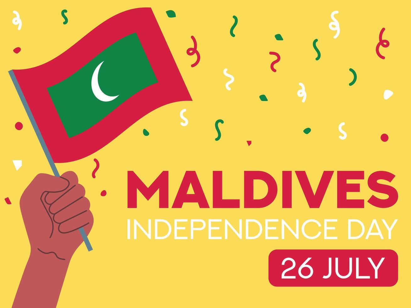 Maldive indipendenza giorno 26 luglio. Maldive bandiera nel mano. saluto carta, manifesto, bandiera modello vettore