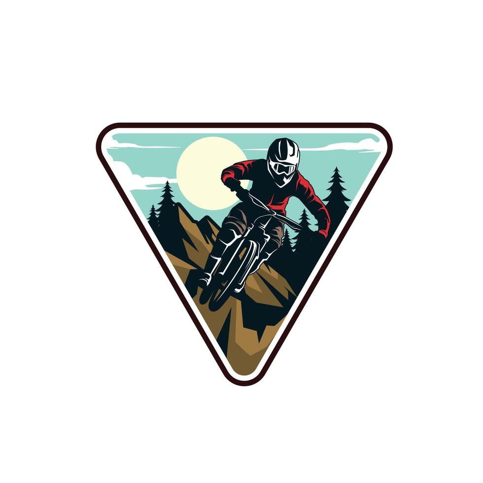 montagna bicicletta logo design. estremo discesa motociclista Vintage ▾ logo illustrazione vettore