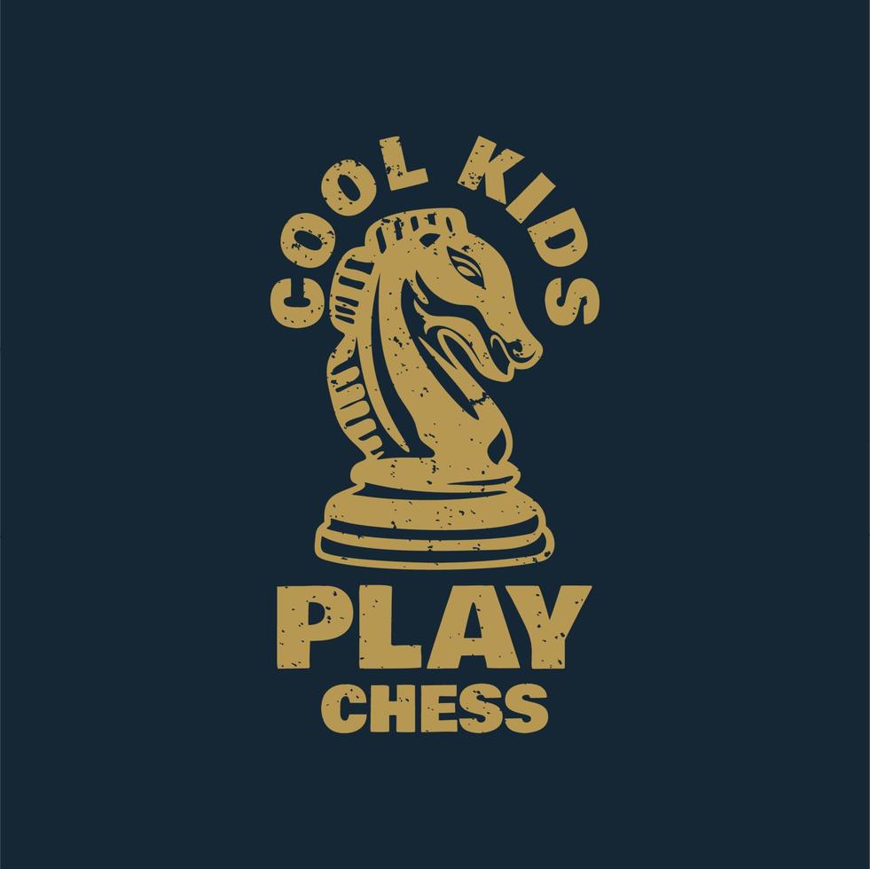 t shirt design cool kids giocano a scacchi con il pedone degli scacchi del cavaliere e l'illustrazione vintage di sfondo colorato blu scuro vettore