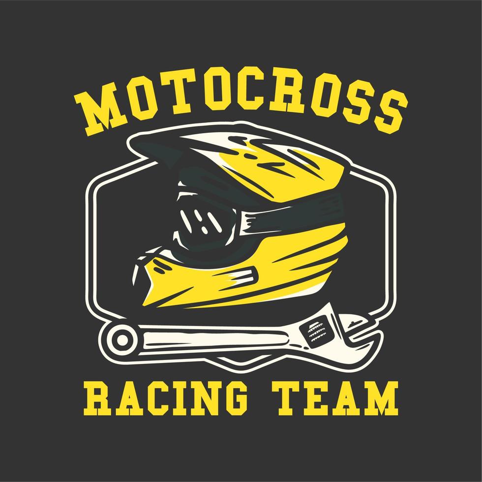 logo design motocross racing team con casco e chiave inglese illustrazione vintage vettore