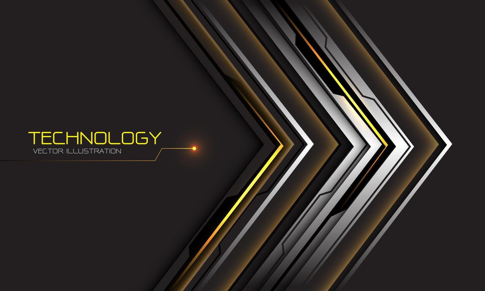 astratto argento nero circuito giallo informatica freccia direzione geometrico su grigio design moderno futuristico tecnologia sfondo vettore