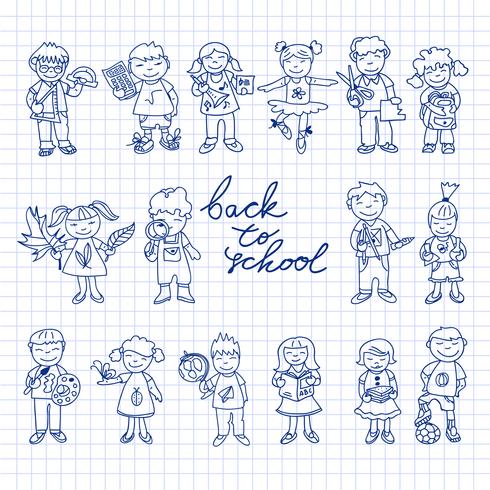 Set di bambini di doodle di cartone vettore