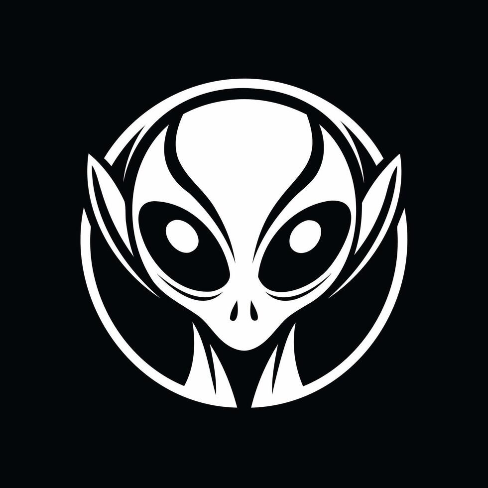 bianca silhouette di alieno testa isolato su nero sfondo. umanoide. concetto di extraterrestre, fantascienza disegno, spazio essendo. grafico arte. icona, Stampa, pittogramma, logo, design elemento vettore