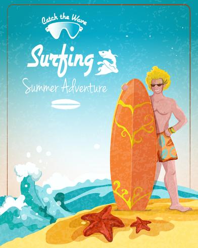 Poster di avventura estiva di surf vettore