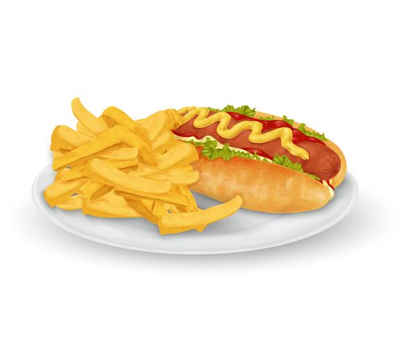 Hot dog, patatine fritte vettore