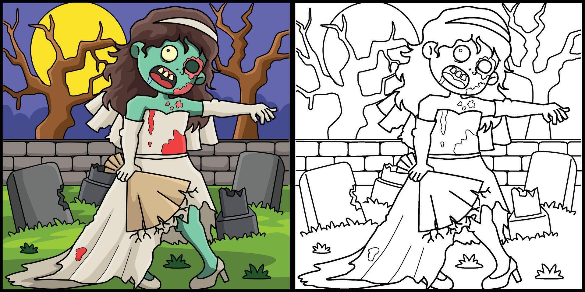 zombie sposa colorazione pagina colorato illustrazione vettore