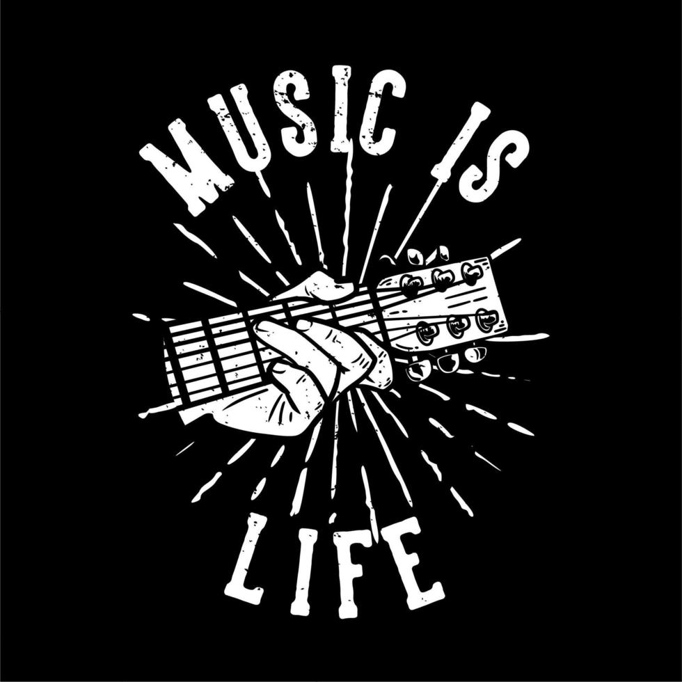 t-shirt design slogan tipografia la musica è vita con la chitarra che suona l'illustrazione vintage vettore