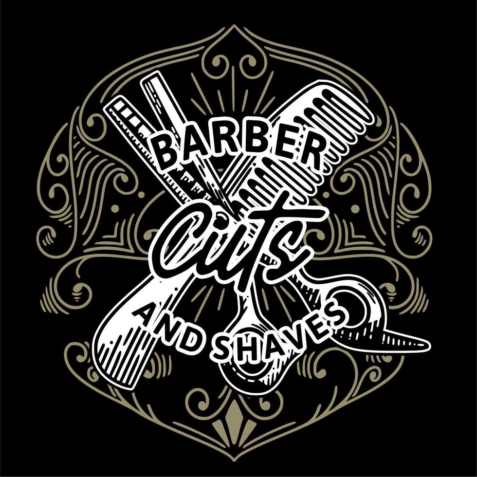 il barbiere taglia e rade il logo e l'illustrazione dell'annata ornamentale classico vettore