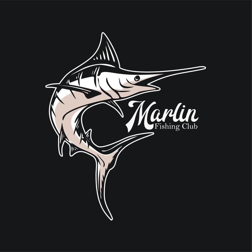 logo design marlin fishing club con illustrazione vintage di pesce marlin vettore