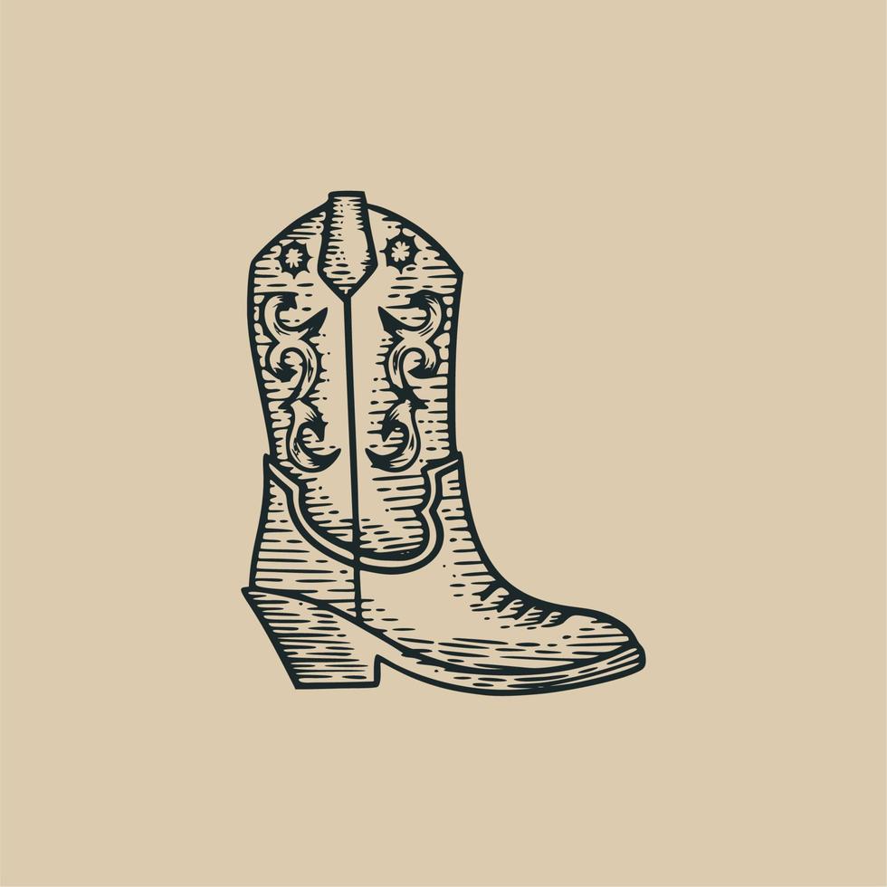 stivale da cowboy cowgirl classico elemento di design illustrazione vintage vettore