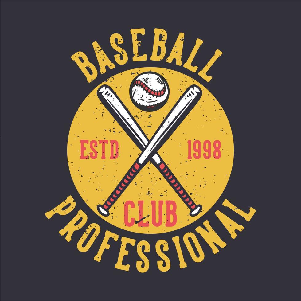 logo design baseball club professional estd 1998 con baseball e scommesse incrociate baseball vintage illustrazione vettore