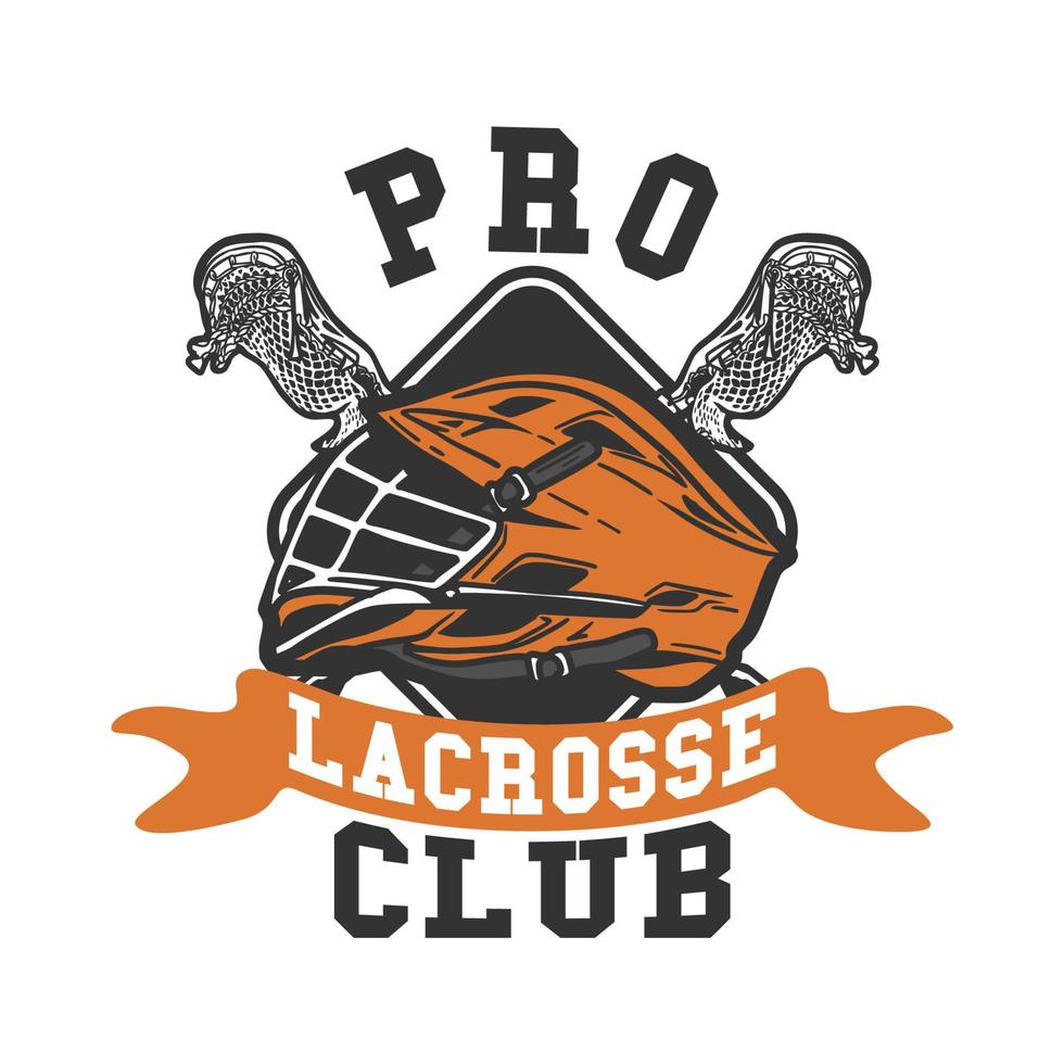 logo design pro lacrosse club con elmo da lacrosse e bastone illustrazione vintage vettore