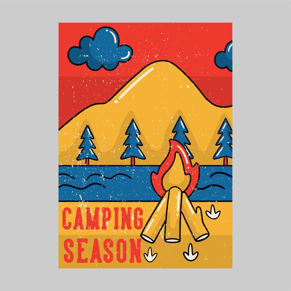 illustrazione dell'annata di stagione di campeggio di progettazione del manifesto all'aperto vettore